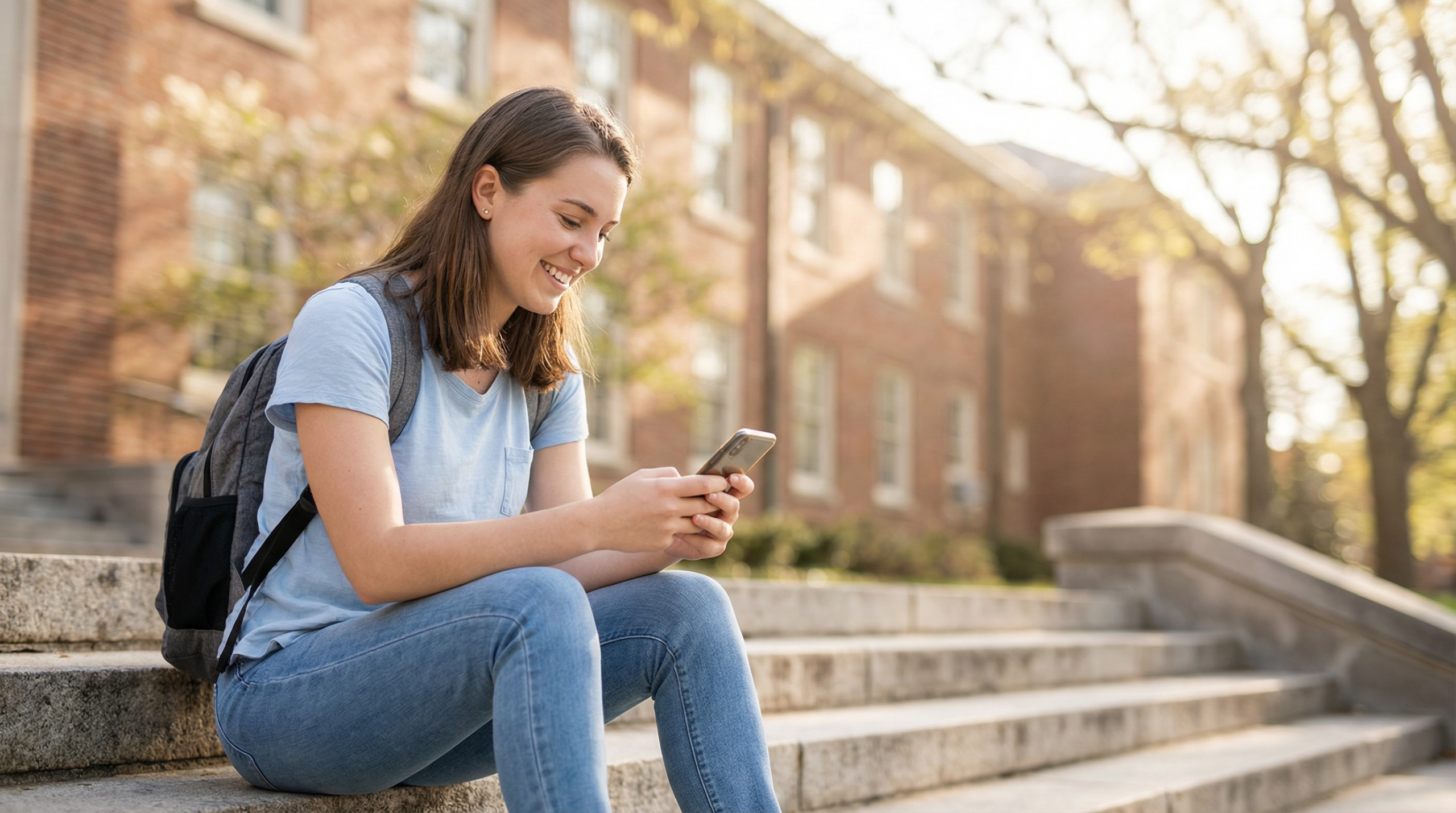 College student on phone at campus